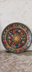 Vintage painted plate dish ceramic metal engraved hand flowers multi colore used