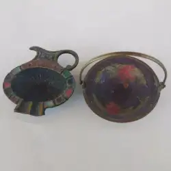 2 JUDAICA Vintage Small Brass AshTray JERUSALEM Ashtray Cigarette Post 1940