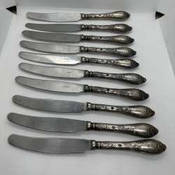 10 Vintage RUSSIAN Silver Plate Handled HEP Dinner Knives Signed