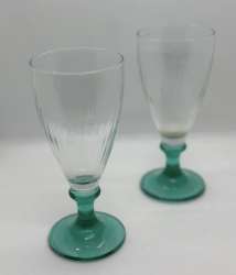 Vintage Murano Crystal Luminarc Aqua Teal Stemware Green-foot Flutes  - Set of 3