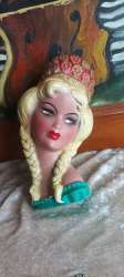 Vintage statue head girl metal jabs engraved hand multi colore used art decor