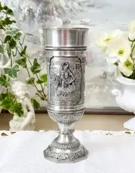 Vintage Stylish relief collectible pewter wine glass edible pewter Germany 1990s
