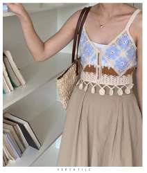 Granny Square Crochet Cami Top Open Knit Button Front Sleeveless Crop Top Women'