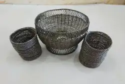 Vintage Handmade Bowl Candy Dish Circular Silver 2 Holder Candle Beads Decor Art
