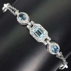 gorgeous bracelet 925 silver Sky blue topaz 5.55 grams COATING White gold 14k