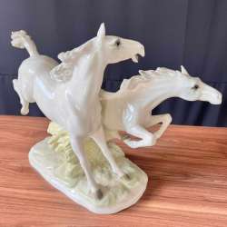 Antique Germany Statue Figure Porcelain Galloping Horses Hutschenreuther Stamped