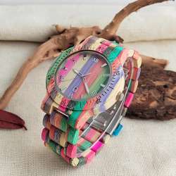 Fashion Colorful Bamboo Quartz Watch - Vintage Wood Weekly Calendar Gift