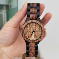 Tree Natural Wooden Watch Chronograph Fashion Hummingbird Dial Wood Quartz Wrist