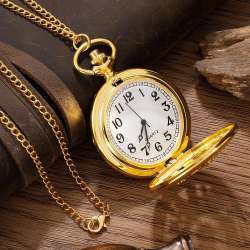 Antique Vintage Arabic Numerals Quartz Pocket Watch Necklace Pendant Clock Chain