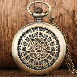 Hollow Pentagram Supernatural Quartz Pocket Watch Necklace Pendant Chain - Retro
