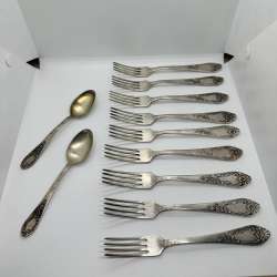 Silver Plated Russian (3iD)MHU 15.20 9 Forks and 2 Spoons signed/3id MHU U0p.76k