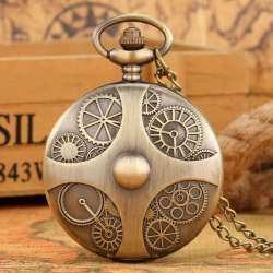 Antique Bronze Gear Quartz Pocket Watch - Retro Cross Pendant Necklace Gift