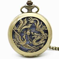 Vintage Phoenix Dragon Hollow Quartz Pocket Watch Pendant Necklace Gift