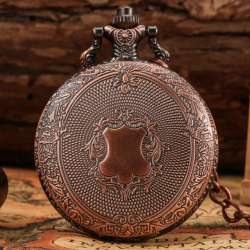 Vintage Relief Pattern Quartz Pocket Watch - Retro Fob Chain Pendant Clock