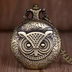 New Style Steampunk Alloy 3D Creative Owl Quartz Pocket Watch Pendant Necklace
