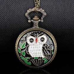 Painted Owl Flip Type Quartz Pocket Watch - Bronze Unisex Pendant for gift