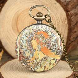 Elegant Side Face Design Quartz Pocket Watch - Retro Pendant Jewelry Necklace