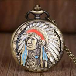 Vintage Tribal Chief Necklace Pendant Quartz Pocket Watch for Men and Women