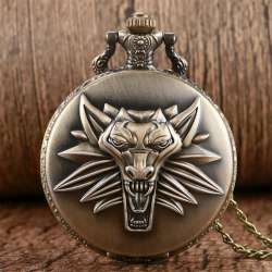 Bronze Roaring Lion Head Embossed Pocket Watch with Arabic Numerals Necklace