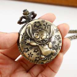 Bronze Children's Pocket Watch White Dial Quartz FOB Clock