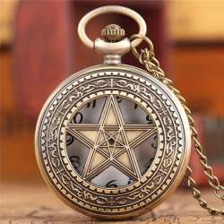 Vintage Pentacle Quartz Pocket Watch - Horoscope Astrology Charm Necklace Gift