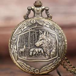 Vintage Bronze Wild Wolf Pocket Watch - Fashion Pendant Animal Quartz Clock