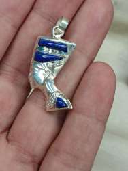 Nefertiti Pendant of 925 Silver Inlaid with Turquoise  Lapis Lazuli Weight 5.32