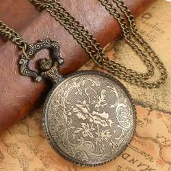 Retro Elegant Bronze Bloom Rose Flower Petal Pendant Women's Quartz Pocket Watch