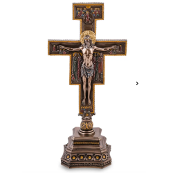 Crucifix of San Damiano Statue Figure Polystone Bronze Home Decor Gift Italy