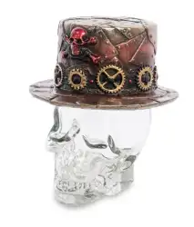 Skull in Hat Statue Figure Bottle Decanter Polystone Bronze Decor Gift Italy