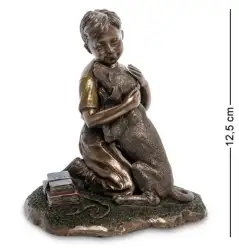 Boy and his Dog Table Statue Figure Polystone Bronze Home Decor Gift Italy