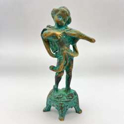 Antique Viennese Cast Bronze Collectible Handmade Figure Statue Boy Putti Decor