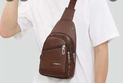 Men's Bags Leather Sling Zipper Pack Chest Shoulder Crossbody Bag Men Sports Bag
