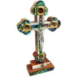 Mother Pearl Olive Wood Crucifix Jerusalem Cross Hand Made Holy Land Blessed