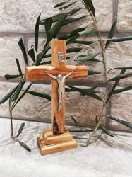 Olive Wood Crucifix Cross Stand Holy Land Jerusalem Gift Blessed Catholic Jesus