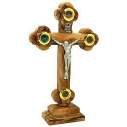 Olive Wood Crucifix Jerusalem Incense Rose Cross Handmade Soil Stone Holy Land