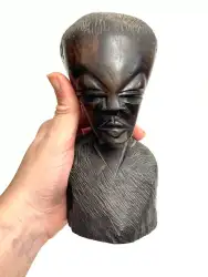 Antique a wooden carved  statue of a native's head, Ghana,60's  cs1881 For decor