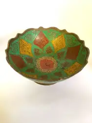 Vintage Indian Dish Brass Enamel Handmade Decorative  Multi-colors weight 220 G