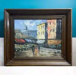 Vintage Original Oil On Canvas Impressionist Painting Artist signature ( R.AL )