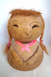 Vintage Coconut Girl Face With Gorgeous Handmade Hair Weight 287 gr , 19 cm high