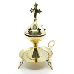 Jerusalem Frankincense Resin Burner Natura Incense Brass Holy Land Copper 7.5 in