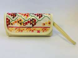 Handcrafted Embroidered Handmade Leather Bag Beige Color Women
