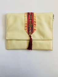 Handmade Leather Beige Purse Embroidered Cross Stitch Bag 23.5 x 19.5 CM.
