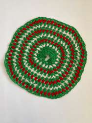 Handmade Vintage Crochet Table Cloth Green Red White 38 CM.
