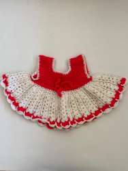 Handcrafted Red Wool Handmade Granny Poncho Dress New Born Size Red Color
