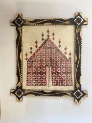 Handmade House Design Embroidery Square Shape Wooden Spike Wheat Frame 60x53cm