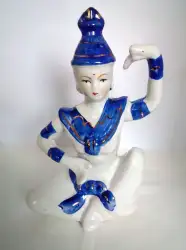 Vantage Porcelain statue of the dancing Buddha, Thailand, 1970 AD, blue color