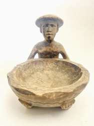 Hand Carved Wooden Ashtray  Wash Antique Ornament Very Old Features A person