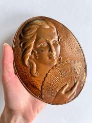 Vintage Collectible Copper Hand Etched Picture Lady Home Decor Made in Ukraine