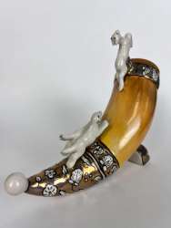 Vintage Soviet Porcelain Figure Statue Horn Hunting Ukraine Kyiv 17.5 cm